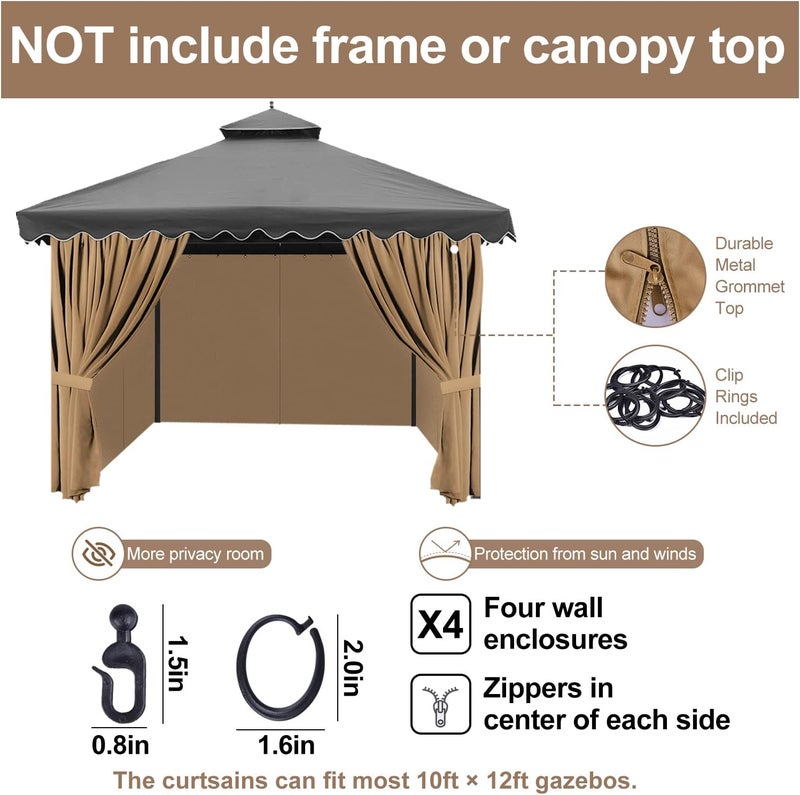 aonear Gazebo Privacy Curtains 10' x 12' with Zipper 4-Panels Side Wall Universal Replacement for Patio, Outdoor Canopy, Garden and Backyard (Curtain Only) - Image 4